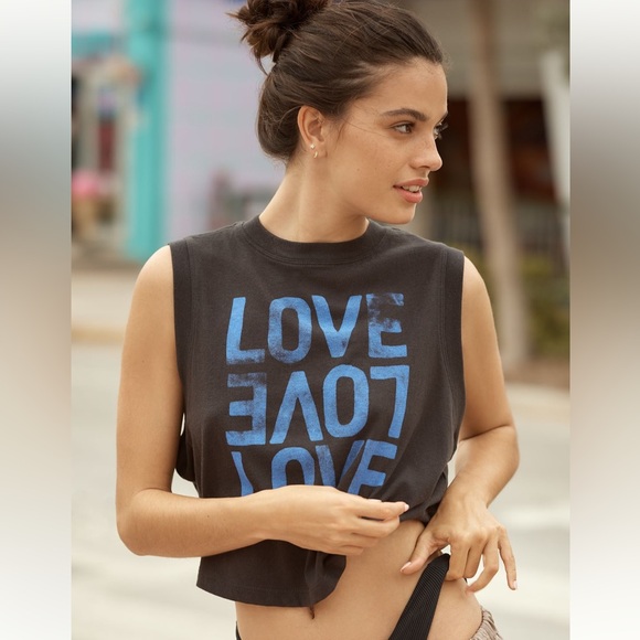 Spiritual Gangster Black Sleeveless Tank Top with “Love” Blue Print.  Sz M, NWT - Picture 1 of 6